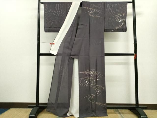 平和屋着物＊夏物 訪問着 絽 トンボ 枝葉文 金銀彩 正絹 ze