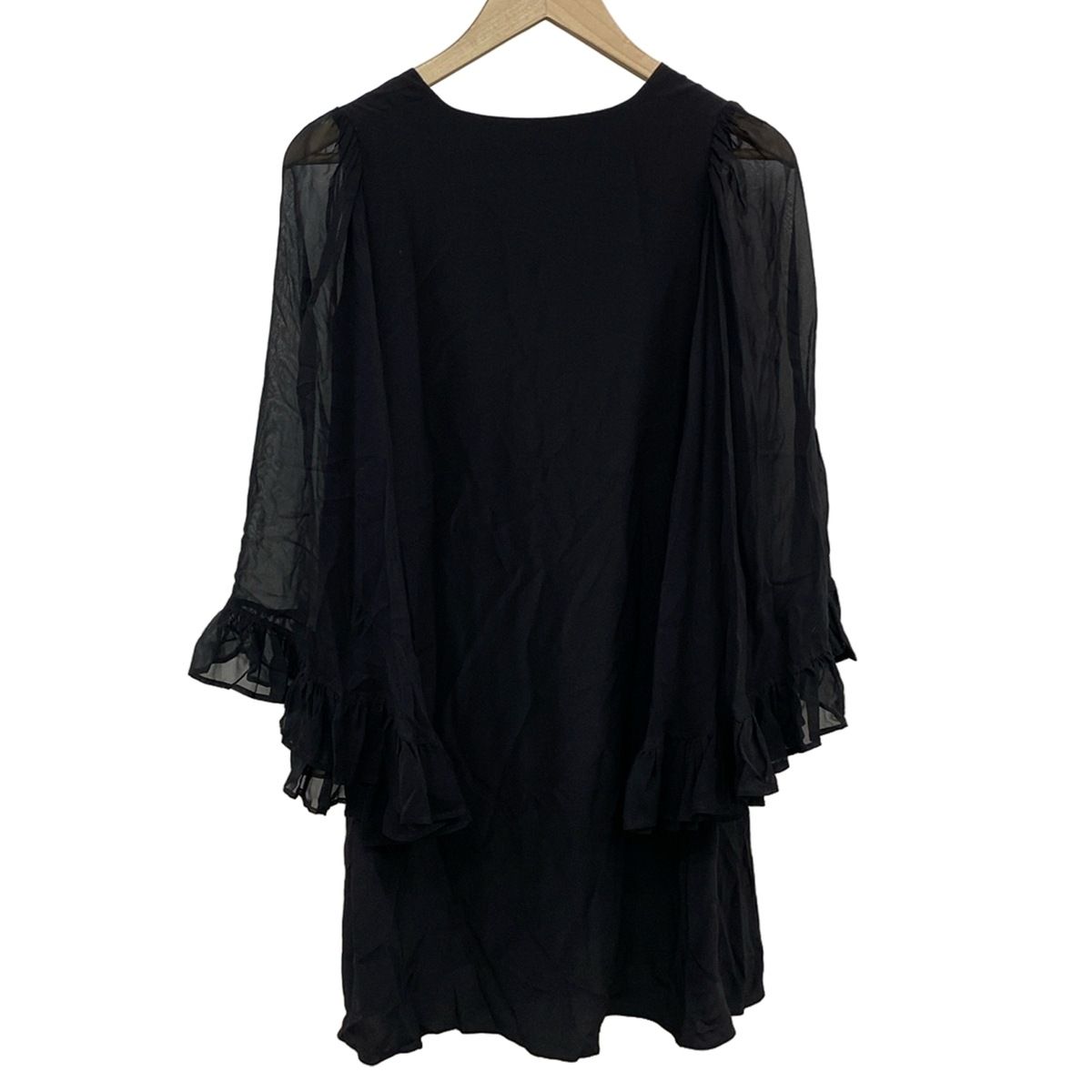 MARIHA マリハ ワンピース レディース - 黒 Vネック|長袖|ひざ丈|シルク|フリル|袖シースルー