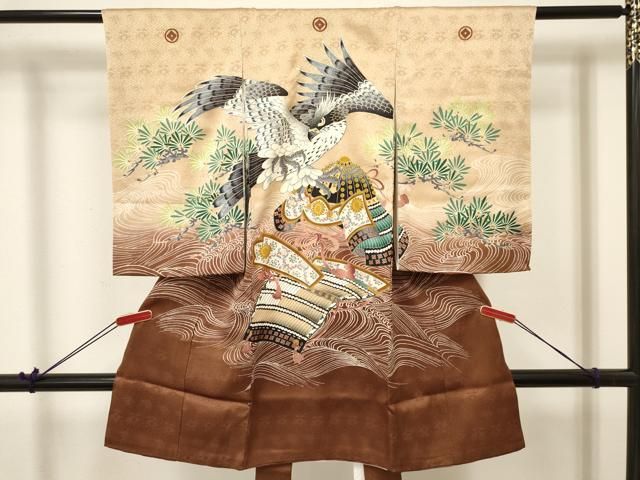 平和屋着物 お宮参り 男の子 祝着 産着 初着 のしめ 鷹 鷲 兜 立波松文 暈し染め 金彩 ma