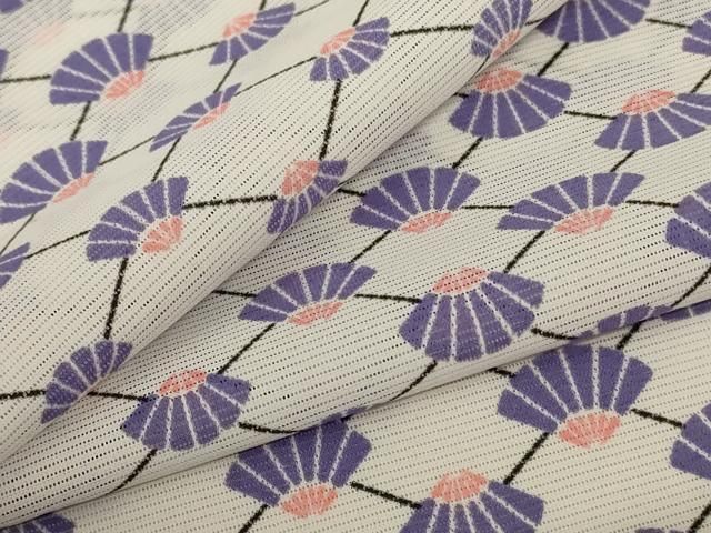 平和屋着物＊夏物 小紋 絽 扇子文 洗える着物 jd