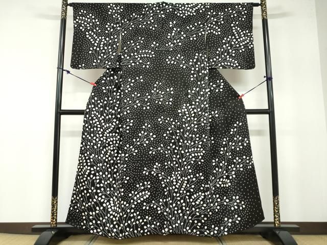 平和屋着物○訪問着 絞り 枝葉文 黒地 正絹 逸品 DABB0287ud - メルカリ