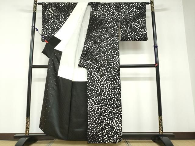 平和屋着物○訪問着 絞り 枝葉文 黒地 正絹 逸品 DABB0287ud - メルカリ