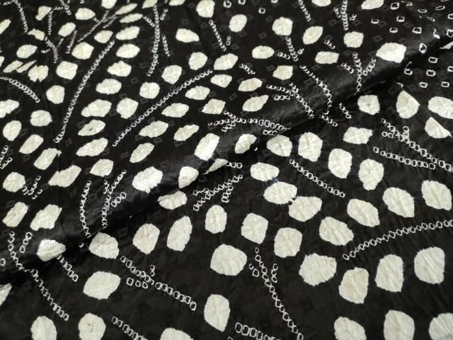  平和屋着物●訪問着 絞り 枝葉文 黒地 正絹 ud 訪問着 付け下げ 着物