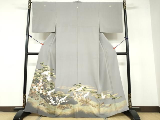 平和屋着物●豪華色留袖 流水飛鶴草花文 金彩 正絹 ud