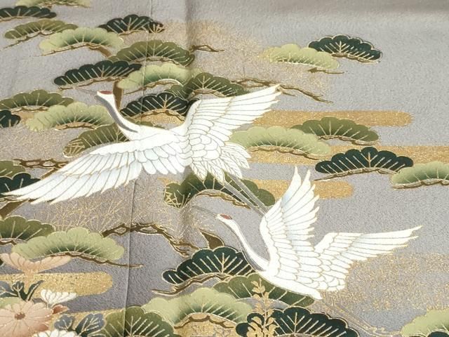 平和屋着物●豪華色留袖 流水飛鶴草花文