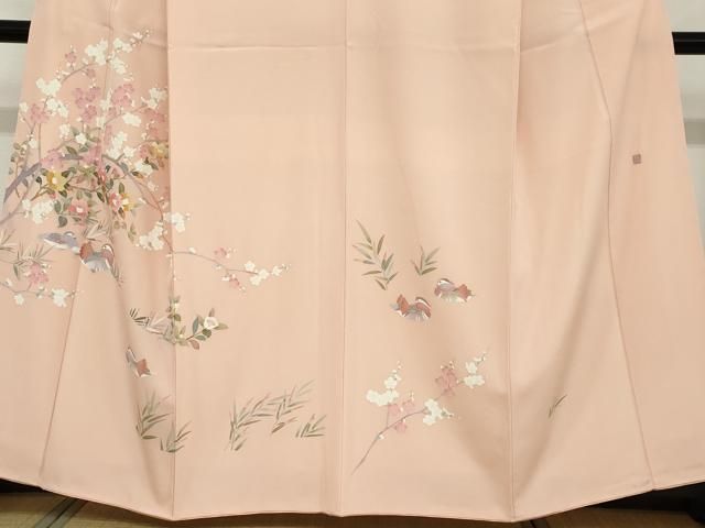 平和屋着物○訪問着 友禅 作家物 流水鴛鴦草花文 正絹 逸品 未使用