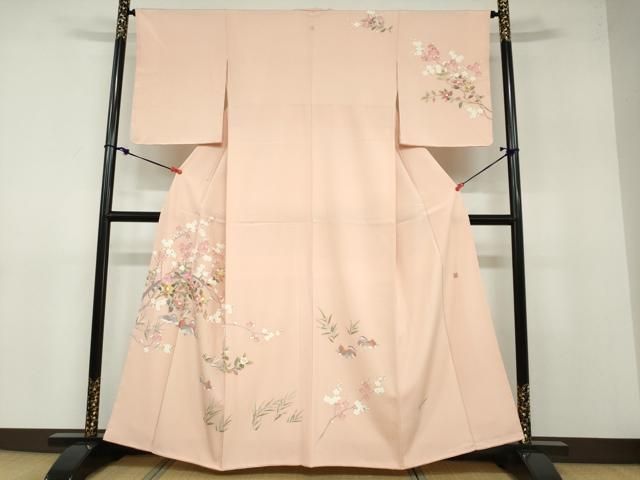 平和屋着物●訪問着　友禅　作家物　流水花文　正絹　逸品　DAAQ3418ps 平和屋着物○訪問着 友禅 作家物 流水鴛鴦草花文 正絹 逸品 未使用