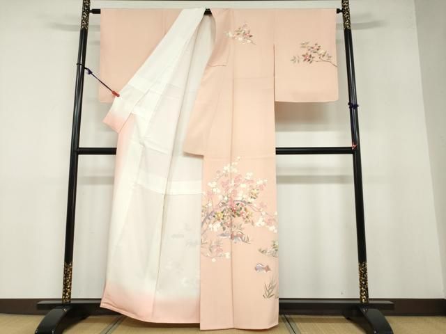 平和屋着物○訪問着 友禅 作家物 流水鴛鴦草花文 正絹 逸品 未使用