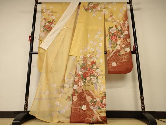 平和屋着物＊夏物 振袖 絽 草花文 金彩 洗える着物 jd