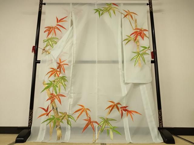 平和屋着物＊夏物 振袖 絽 刺繍 笹竹文 金糸 洗える着物 jd