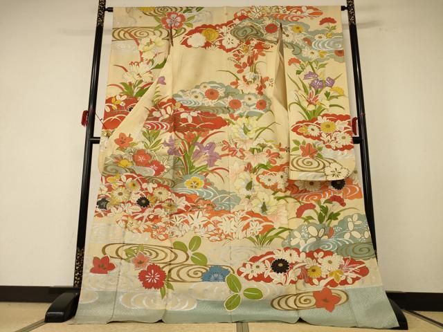 平和屋着物＊夏物 アンティーク 大正ロマン 振袖 絽 刺繍 草花文 金銀彩 正絹 jd