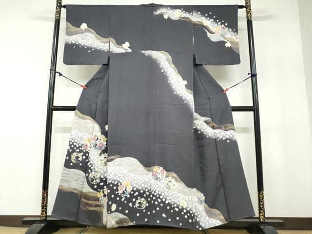 平和屋着物●訪問着 刺繍 道長草花丸文 暈し染め 金彩 正絹 ud