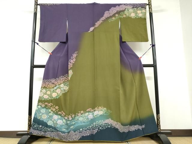 平和屋着物●訪問着 絞り 流水辻が花 暈し染め 金彩 正絹 ud