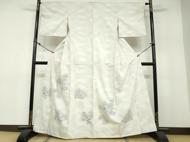 平和屋着物●小千谷紬 訪問着 群鶴草花文 正絹 ud