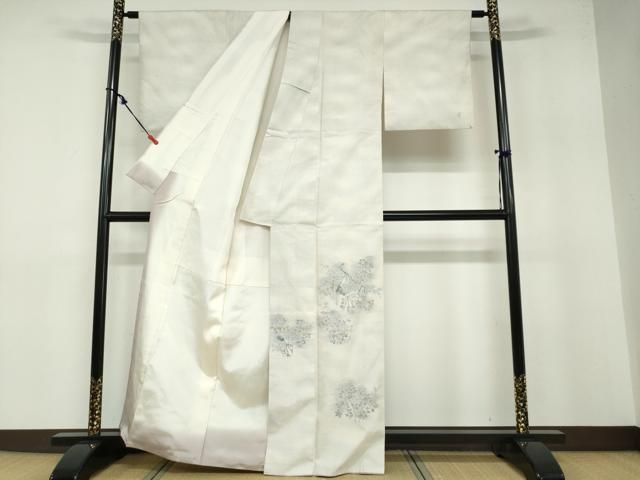平和屋着物●小千谷紬 訪問着 群鶴草花文 正絹 ud