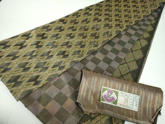 平和屋着物○本場奄美大島本泥染 赤塚次男 両方向 両面全通柄袋帯 菱間