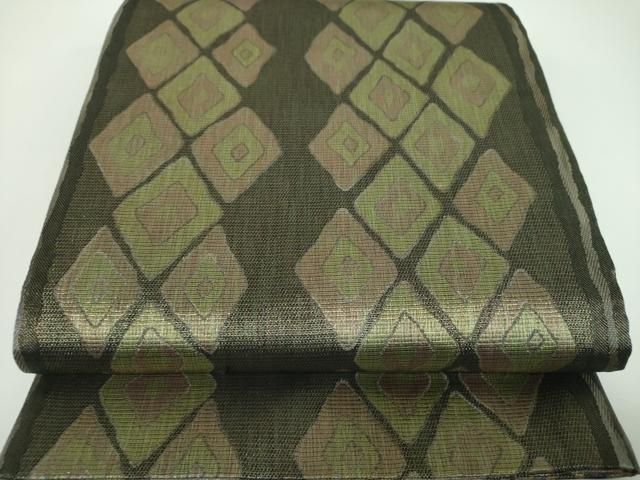 平和屋着物○本場奄美大島本泥染 赤塚次男 両方向 両面全通柄袋帯 菱間