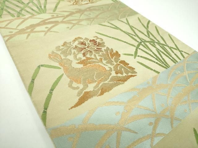 平和屋着物●西陣　川島織物　六通柄　本袋帯　名物裂花文　金糸　正絹　逸品　DAAX4015ps 平和屋着物○西陣 川島織物 六通柄 本袋帯 名物裂 花兎 木賊 金糸 正絹