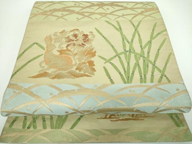 平和屋着物○西陣 川島織物 六通柄 本袋帯 名物裂 花兎 木賊 金糸 正絹