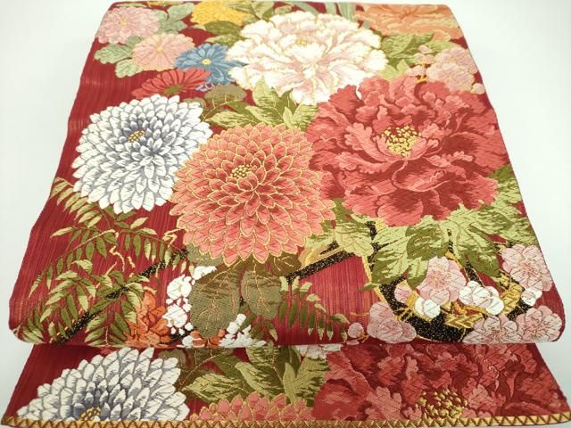 平和屋着物●六通柄袋帯 唐織 花車 金糸 正絹 ps