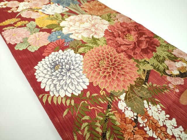 平和屋着物●六通柄袋帯 唐織 花車 金糸 正絹 ps