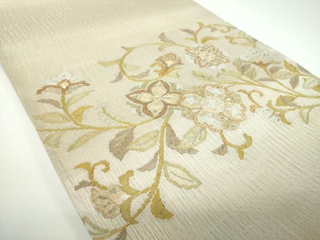 平和屋着物▽太鼓柄袋帯 スリーシーズン 春夏秋 すくい織 更紗花文 金銀糸 正絹 ps