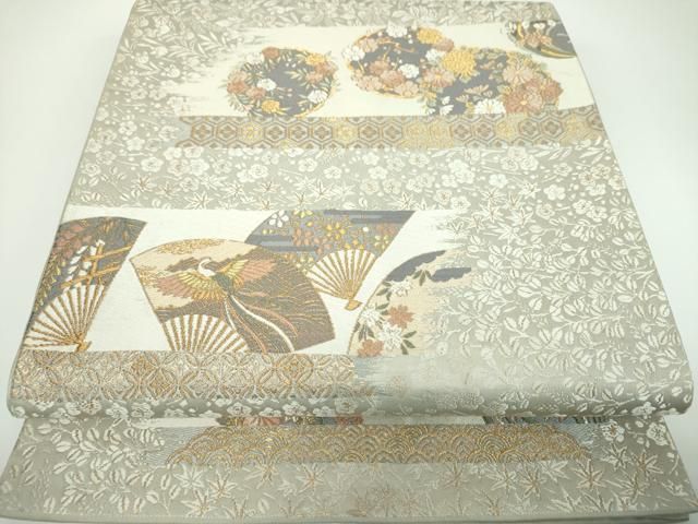 平和屋着物○西陣の名門 加納幸謹製 六通柄袋帯 唐織 扇面鳳凰 花丸文