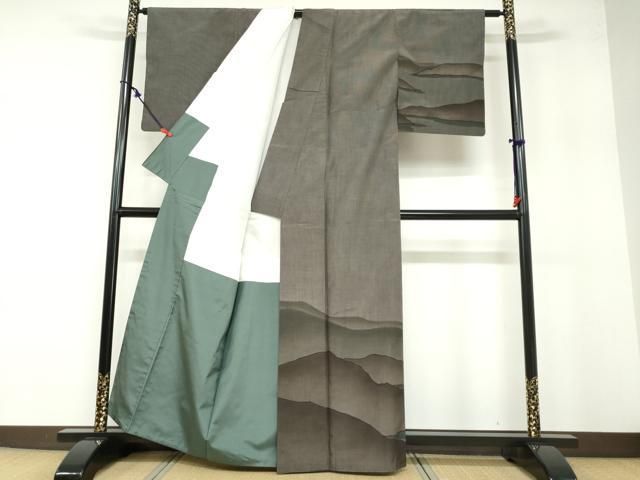 平和屋着物●本場大島紬 訪問着 7マルキ 遠山風景文 正絹 ud