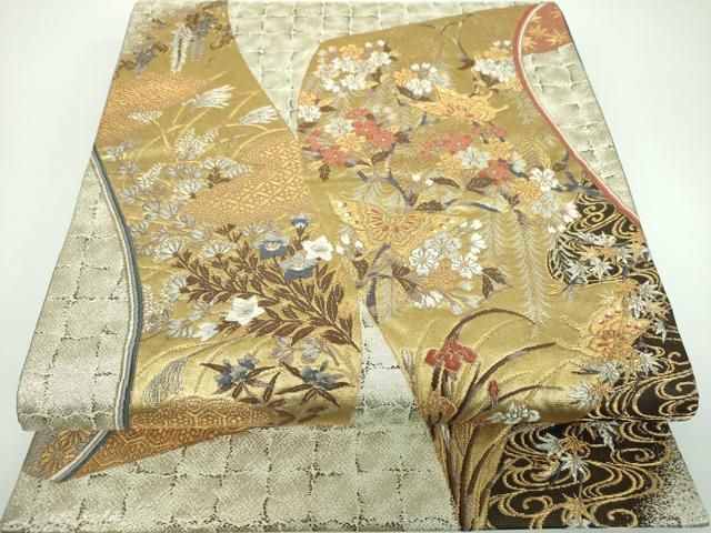 平和屋着物○西陣の名門 加納幸謹製 六通柄袋帯 唐織 舞蝶花絵巻 金