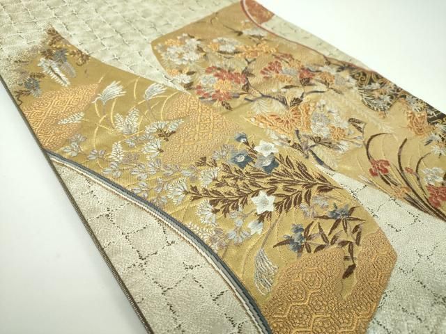 平和屋着物○西陣の名門 加納幸謹製 六通柄袋帯 唐織 舞蝶花絵巻 金