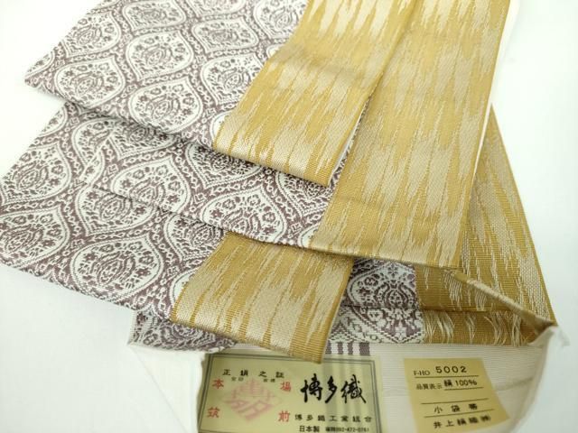 平和屋着物○本場筑前博多織 両面 半幅帯 更紗花間道 井上絹織謹製