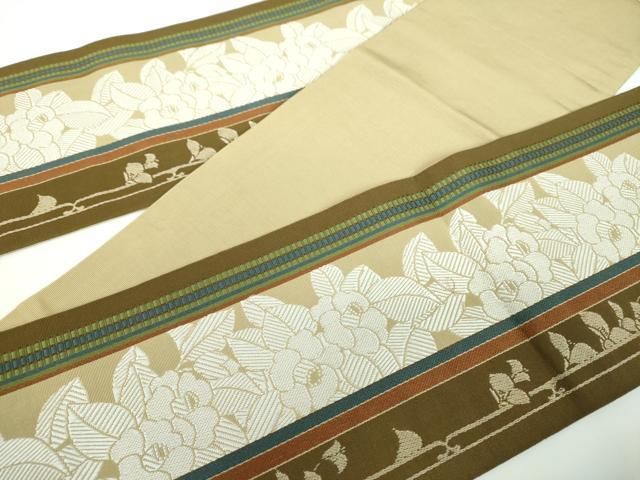 平和屋着物●本場筑前博多織 半幅帯 草花文 井上絹織謹製 証紙付き 正絹 ps