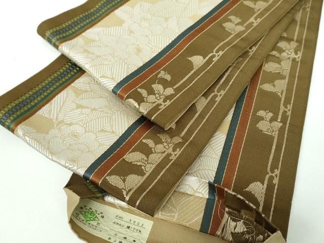 平和屋着物●本場筑前博多織 半幅帯 草花文 井上絹織謹製 証紙付き 正絹 ps