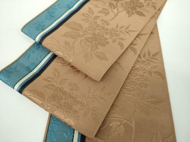 平和屋着物●本場筑前博多織 半幅帯 枝花間道 正絹 ♥ ps