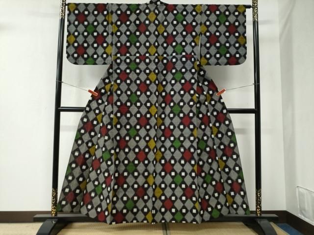 平和屋着物●久留米絣 単衣 菱吉祥文 綿 yc