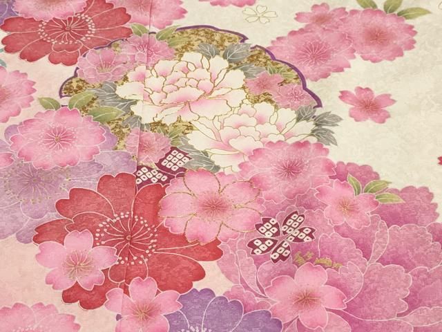 平和屋着物○豪華振袖 駒刺繍 雪輪草花文 暈し染め 金彩 正絹 逸品