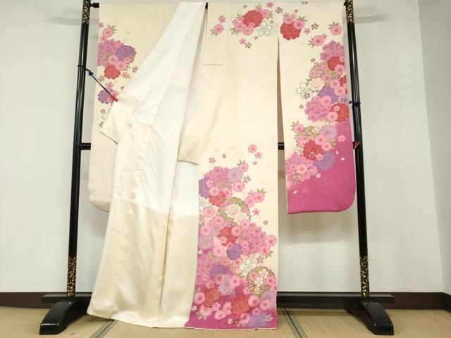 平和屋着物○豪華振袖 駒刺繍 雪輪草花文 暈し染め 金彩 正絹 逸品