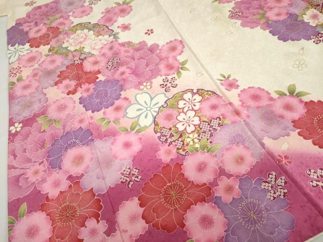 平和屋着物○豪華振袖 駒刺繍 雪輪草花文 暈し染め 金彩 正絹 逸品