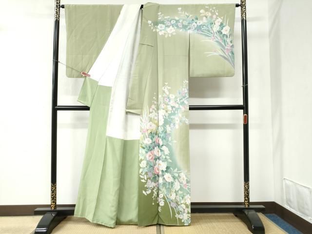 平和屋着物●訪問着 友禅 草花文 暈し染め 正絹 yc