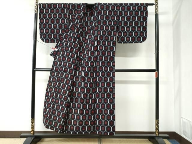 平和屋着物○久留米絣 単衣 亀甲井桁絣 綿 逸品 未使用 CABB4686yc