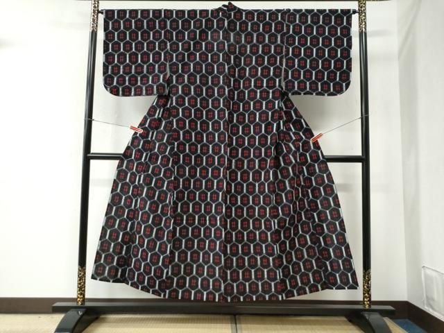 平和屋着物▽久留米絣　単衣　綿　蜀江絣　正絹　逸品　CAAV5715id 平和屋着物○久留米絣 単衣 亀甲井桁絣 綿 逸品 未使用 CABB4686yc