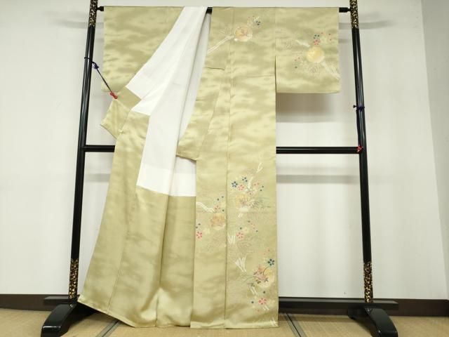 平和屋着物●訪問着 絞り 刺繍 草花文 金彩 正絹 ud