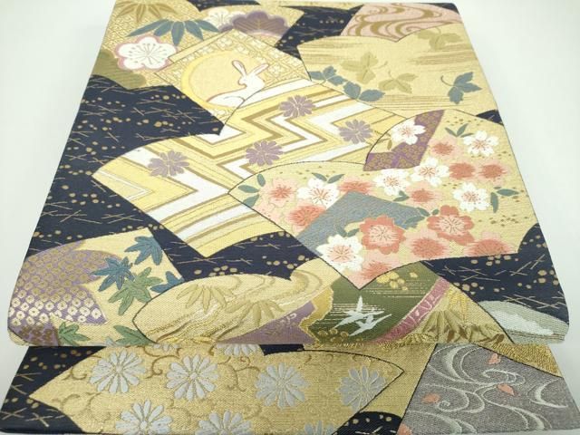 平和屋着物○両面 全通柄袋帯 唐織 冊子花文 月兎 金銀糸 やまと誂製