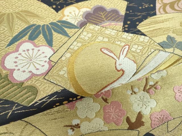 平和屋着物○両面 全通柄袋帯 唐織 冊子花文 月兎 金 平和屋着物○両面 全通柄袋帯 唐織 冊子花文 月兎 金