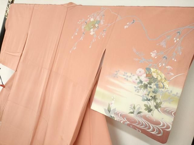 流水地紙重ね飛鶴草花文 暈し染め