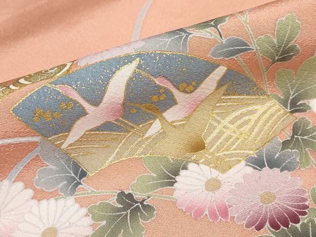 流水地紙重ね飛鶴草花文 暈し染め