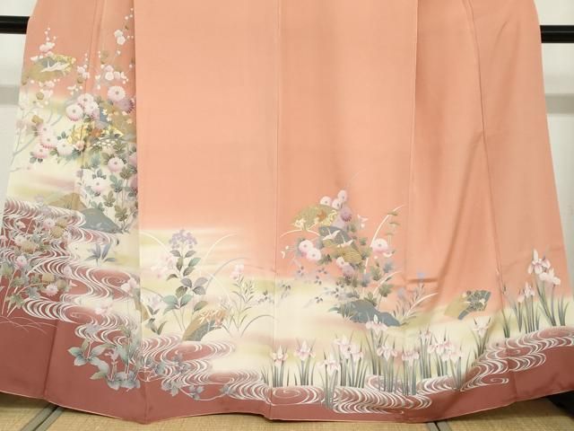 流水地紙重ね飛鶴草花文