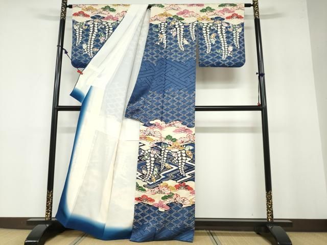 平和屋着物●訪問着 紅型 枝垂れ藤松文 正絹 ud