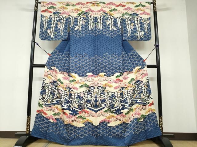 平和屋着物●訪問着 紅型 枝垂れ藤松文 正絹 ud