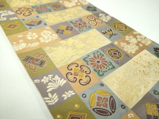 平和屋着物●西陣の名門 本家加納 六通柄袋帯 唐織 宝尽くし花文 金糸 正絹 ps